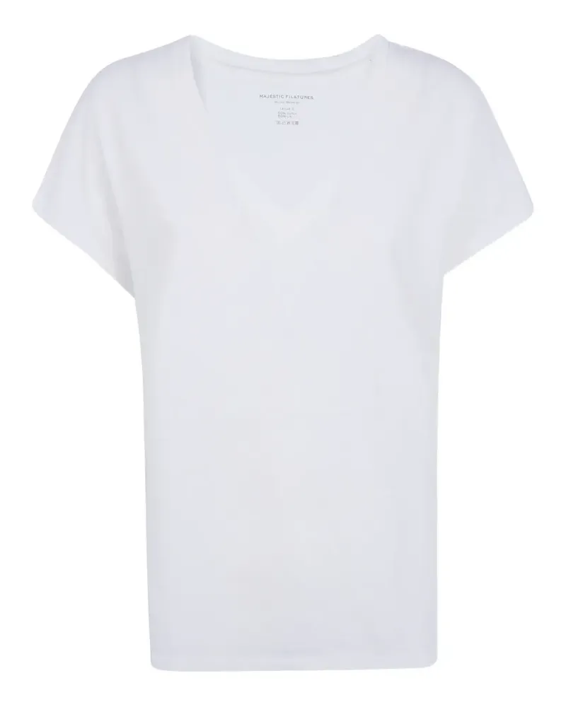Majestic T-Shirt mit V-Ausschnitt - Weiß Weiß