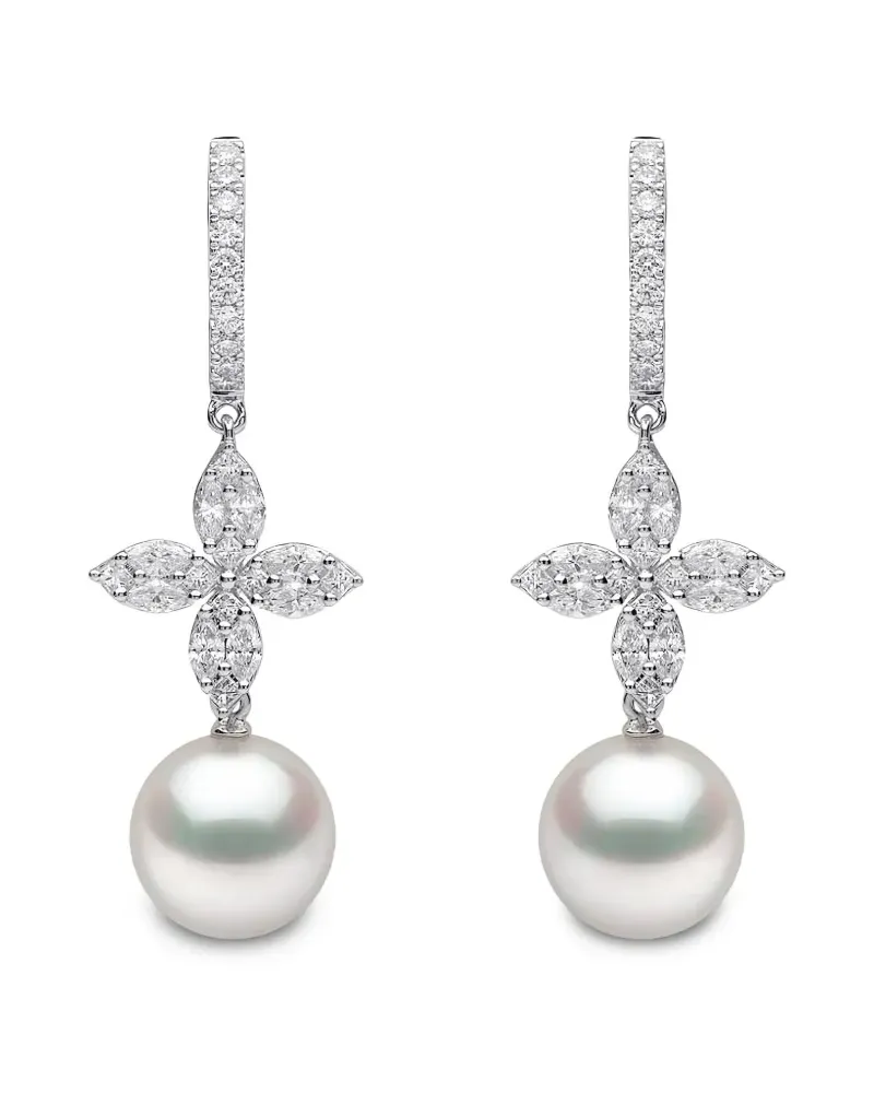 YOKO London Glitz South Sea Hängeohrringe mit Perlen und Diamanten - Silber Silber