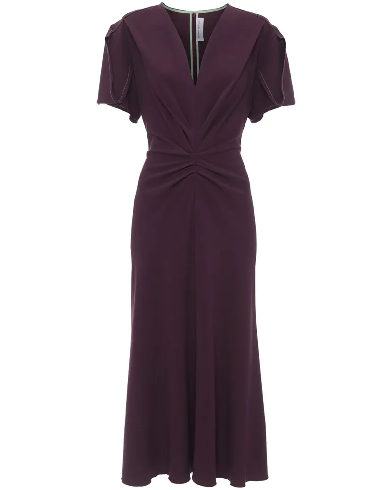 Victoria Beckham Gerafftes Kleid mit V-Ausschnitt - Violett Violett