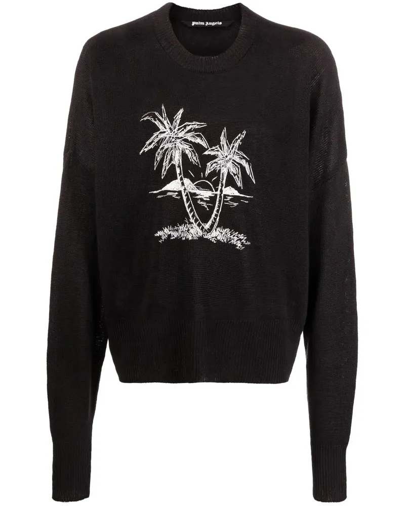 Palm Angels Leinenpullover mit Palmen-Print - Schwarz Schwarz