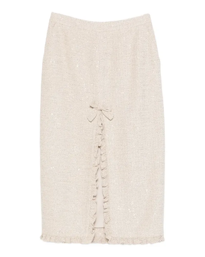 Alessandra Rich bow-embellished sequined skirt - Nude Nude