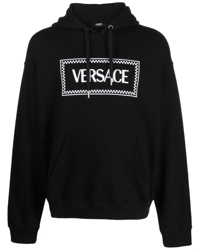 Versace 90s Vintage Hoodie mit Logo-Stickerei Schwarz