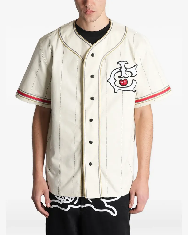 ICECREAM pinstripe logo-patch jersey shirt - Nude Nude