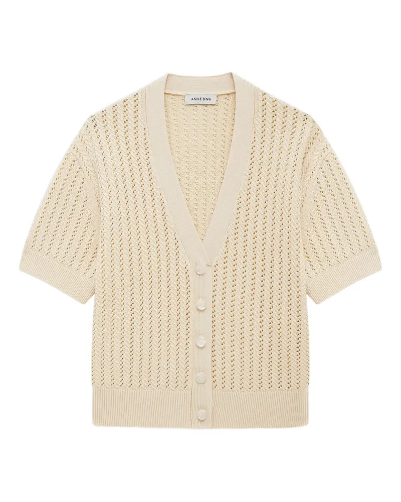 Anine Bing Kurzärmeliger Flynne Cardigan mit Lochstrickmuster - Nude Nude