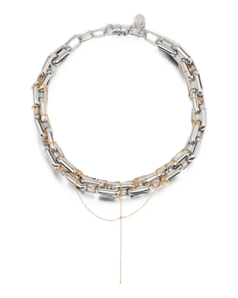 BIMBA Y LOLA Silberfarbene Halskette mit fein geknoteter Goldkette Silber