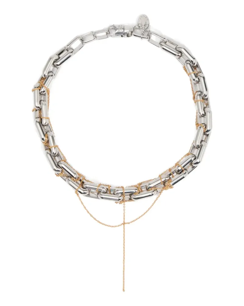 BIMBA Y LOLA Silberfarbene Halskette mit fein geknoteter Goldkette Silber