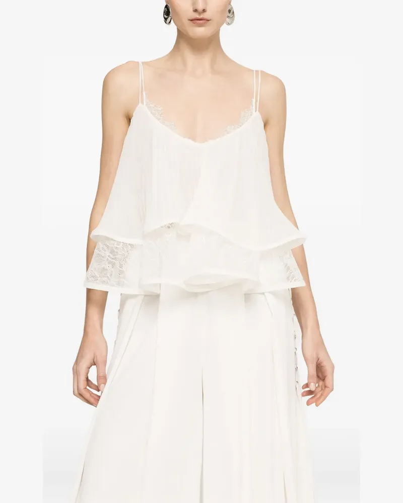 NISSA pleated lace-trimmed top - Weiß Weiß
