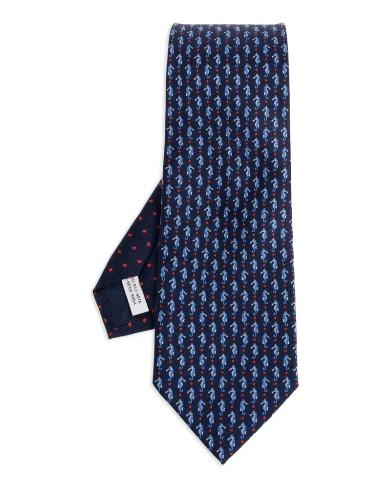 Ferragamo seahorse-print silk tie - Blau Blau
