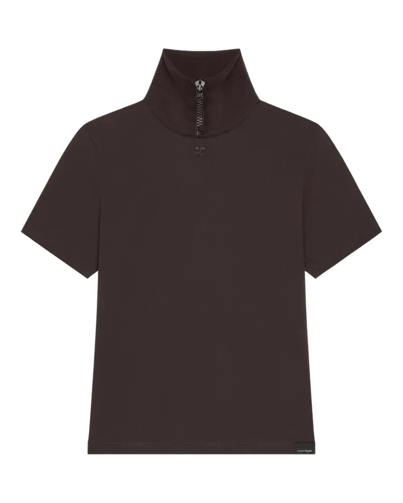 Courrèges T-Shirt mit geripptem Kragen - Braun Braun