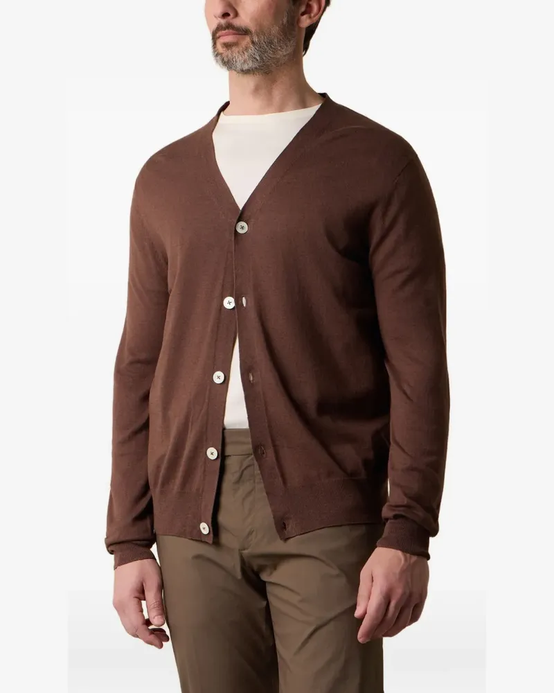 Brooks Brothers Gerippter Cardigan mit V-Ausschnitt - Braun Braun