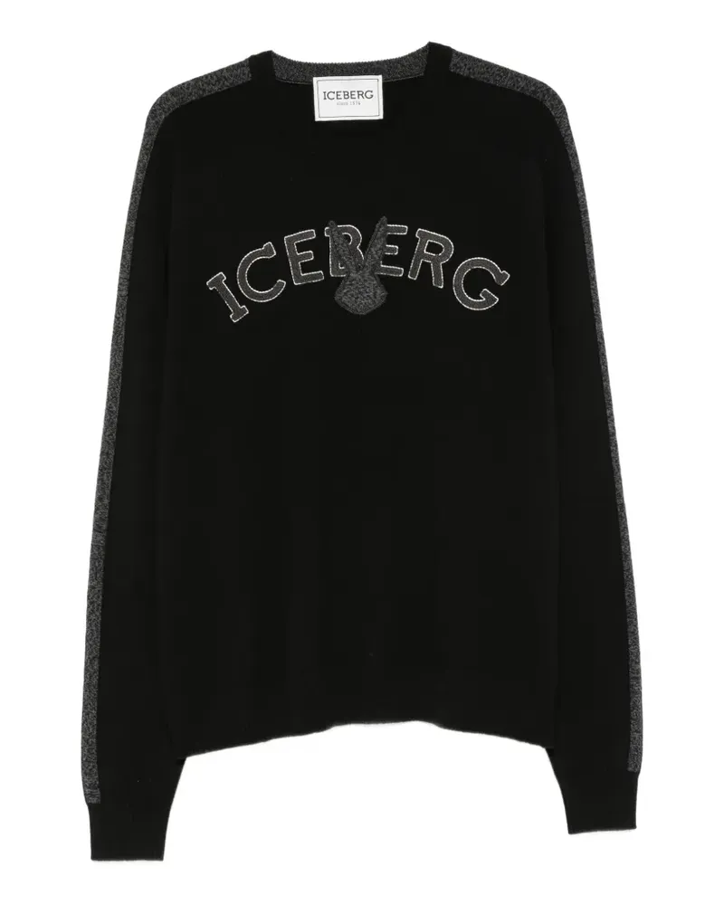 Iceberg Besticktes Sweatshirt mit Seitenstreifen - Schwarz Schwarz