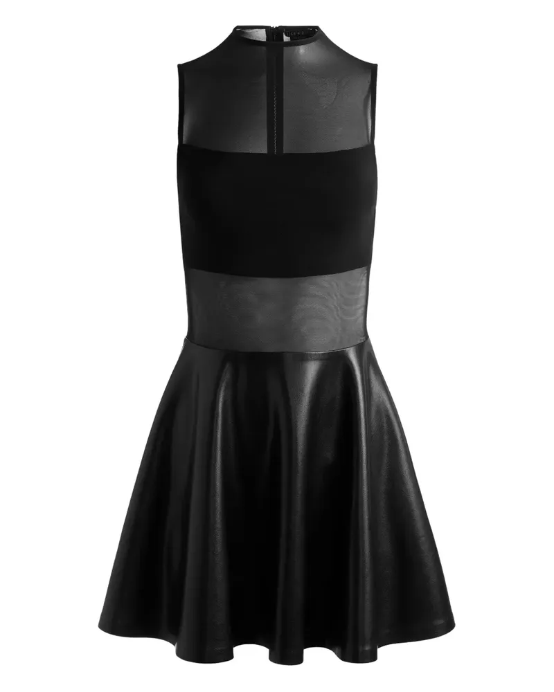 Alice + Olivia Ausgestelltes Chara Minikleid mit Mesh-Einsatz - Schwarz Schwarz