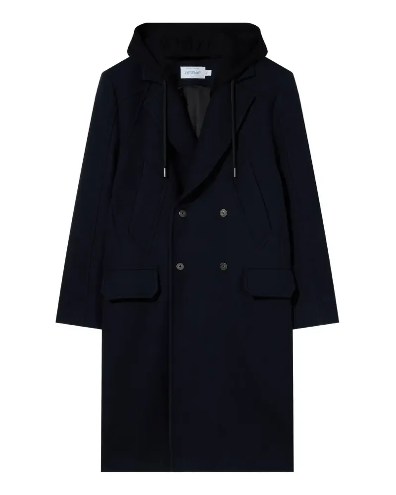 OFF-WHITE wool varsity hooded double-breasted coat - Blau Blau