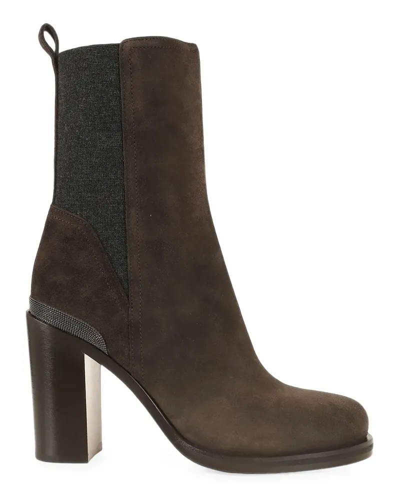 Brunello Cucinelli Monili-chain suede ankle boots - Braun Braun