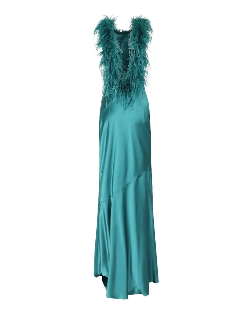 Retrofête Brisbane feather-trim satin dress - Grün Grün