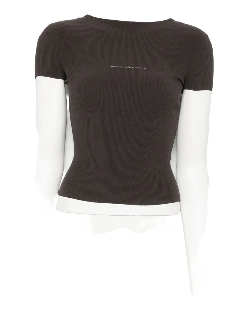 Alexander Wang ribbed-knit logo-print T-shirt - Braun Braun
