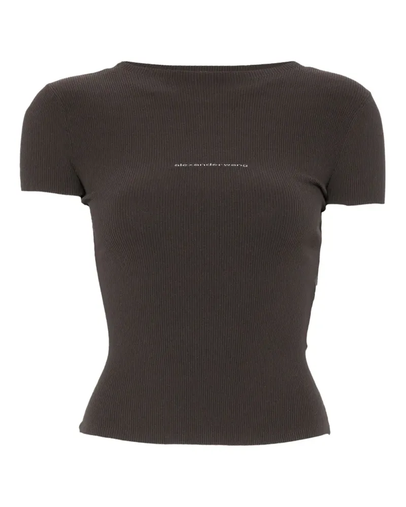 Alexander Wang Geripptes T-Shirt mit Logo-Print - Braun Braun