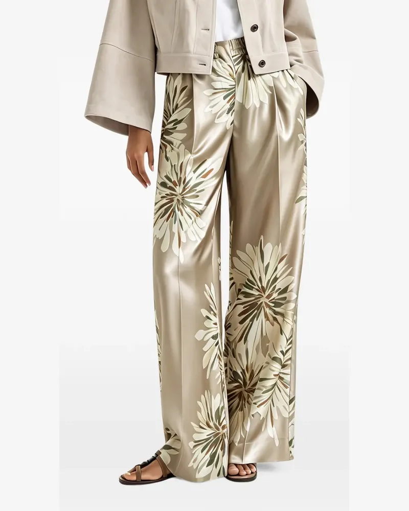 Brunello Cucinelli floral-print silk trousers - Nude Nude