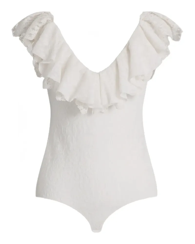Alberta Ferretti ruffled-lace V-neck bodysuit - Weiß Weiß
