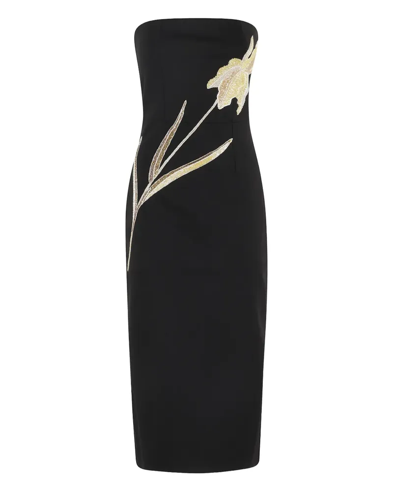 STAUD Schulterfreies Brooke Midikleid mit Blumenverzierung - Schwarz Schwarz