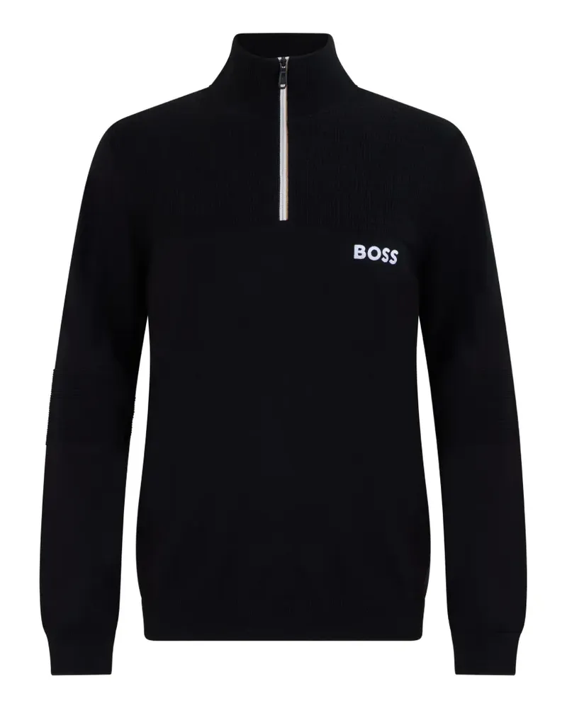 HUGO BOSS quarter-zip logo-print sweater - Schwarz Schwarz