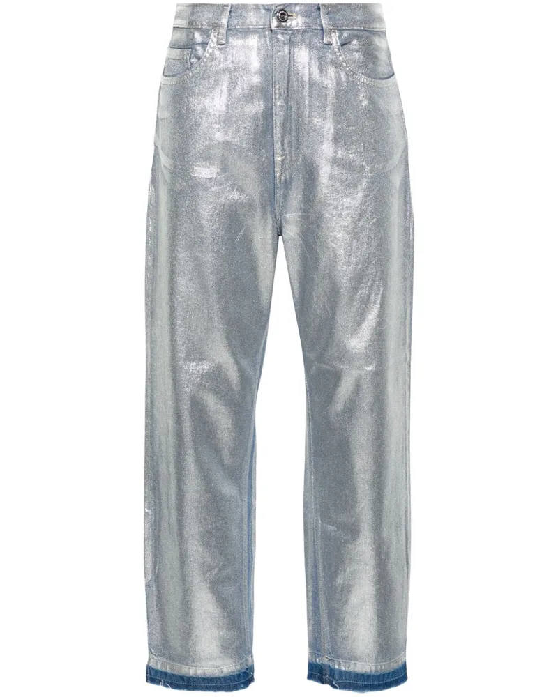 Elisabetta Franchi Laminierte Boyfriend-Jeans Silber