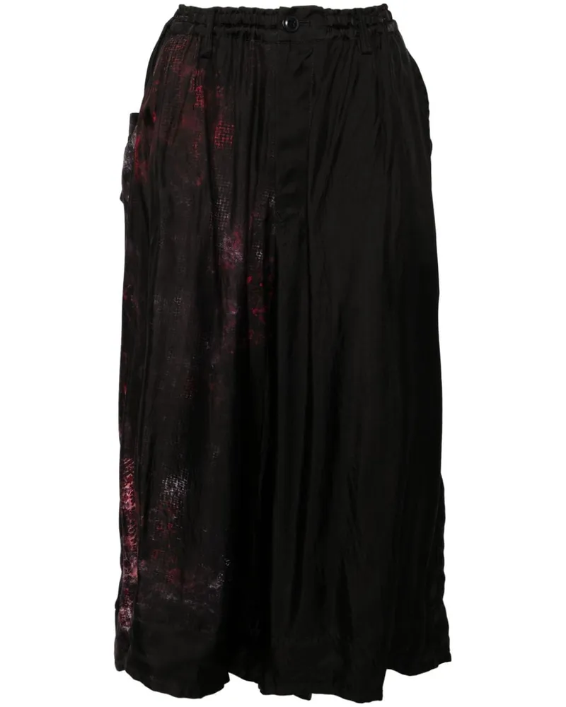 Yohji Yamamoto Midirock mit abstraktem Print - Schwarz Schwarz