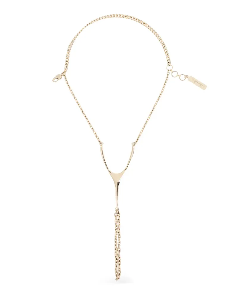 Alexander McQueen wishbone-plaque chain hand bracelet - Gold Gold