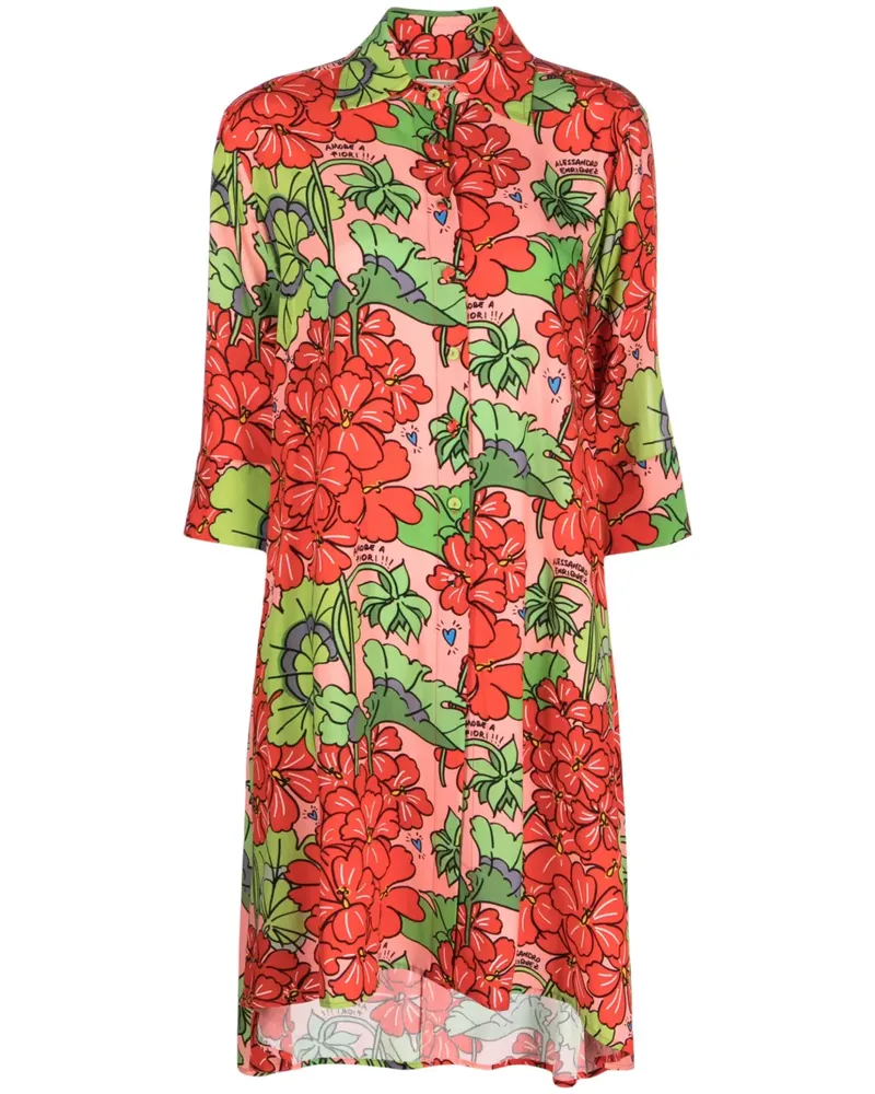 Alessandro Enriquez Hemdkleid mit Blumen-Print - Rosa Rosa