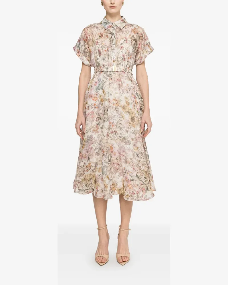 NISSA belted floral print dress - Nude Nude