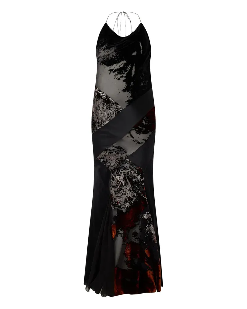 Roberto Cavalli Neckholder-Maxikleid mit Marine-Print - Schwarz Schwarz