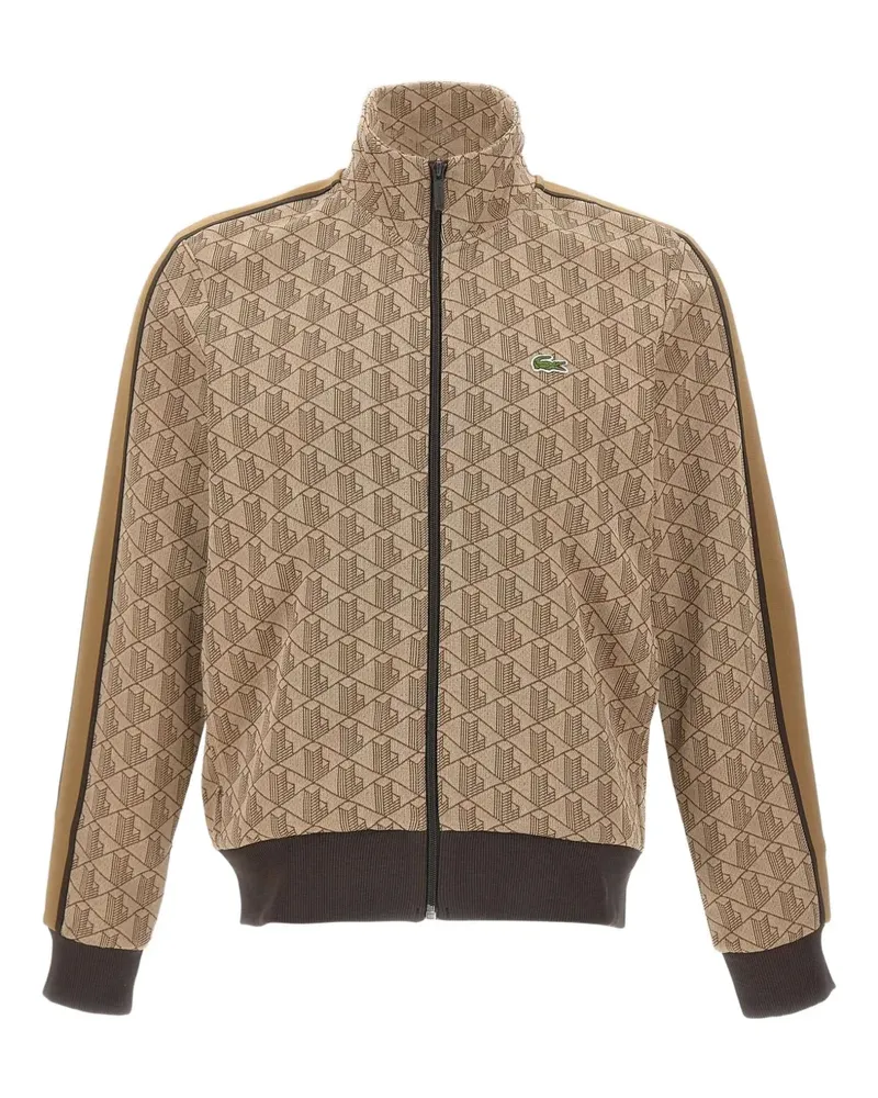 Lacoste monogram stripe-detail zip-up sweatshirt - Nude Nude