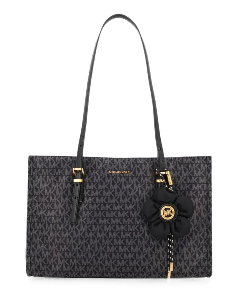 Michael Kors Mittelgroße Zadie Tote Bag mit Blumenanhänger - Schwarz Schwarz