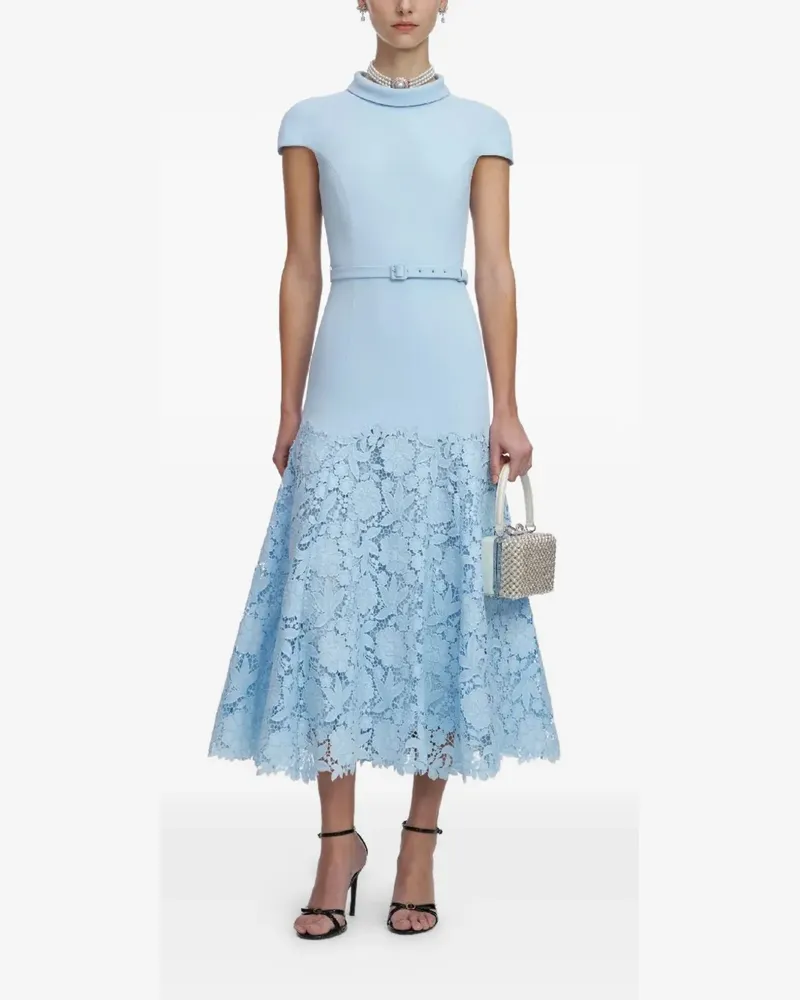 Self-Portrait lace belt midi dress - Blau Blau