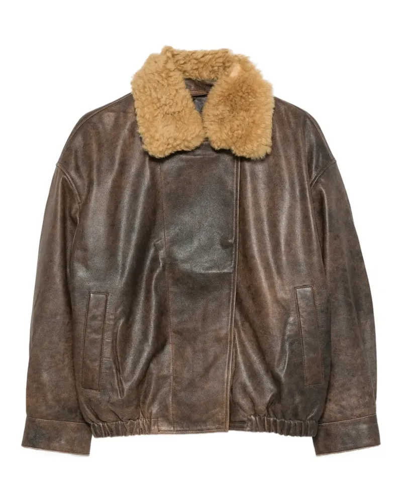 R13 Lederjacke mit Shearling-Kragen - Braun Braun