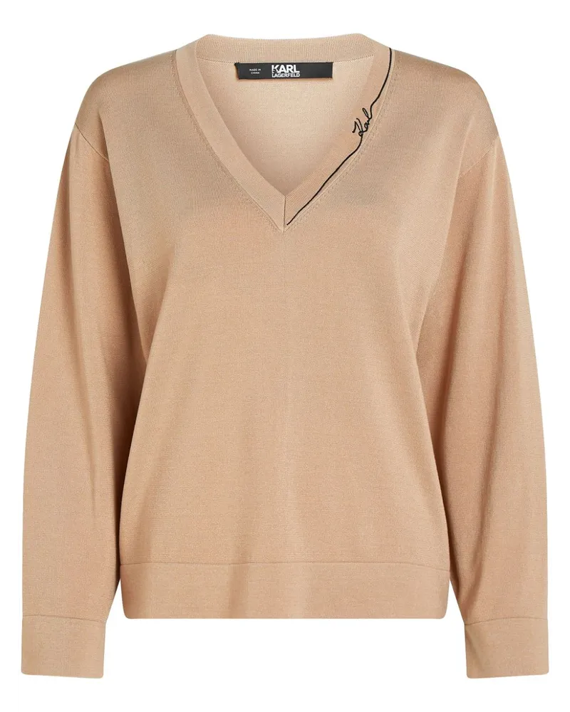 Karl Lagerfeld Signatur Pullover mit V-Ausschnitt - Nude Nude