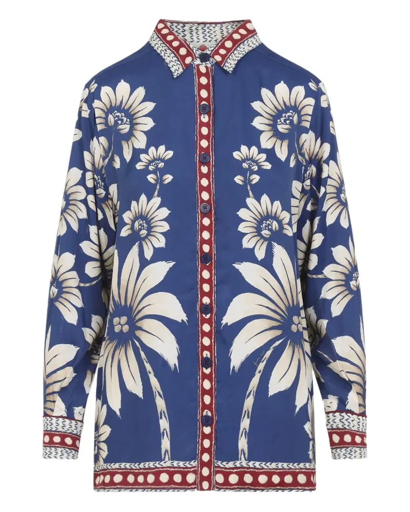 FARM Rio floral palm button-down top - Blau Blau