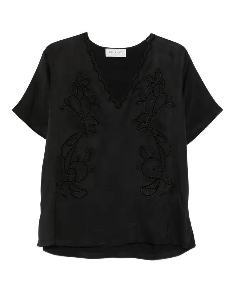Ermanno Scervino floral-embroidery V-neck top - Schwarz Schwarz