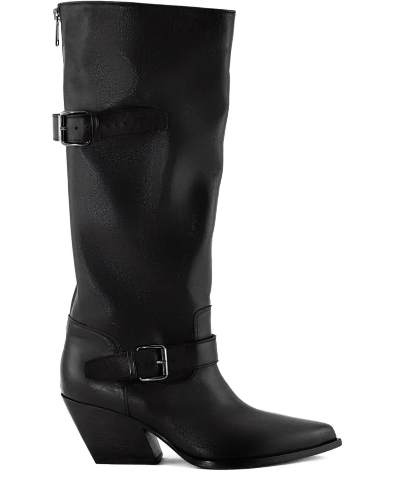 Elena Iachi Spitze Stiefel mit Schnallendetail 70mm - Schwarz Schwarz
