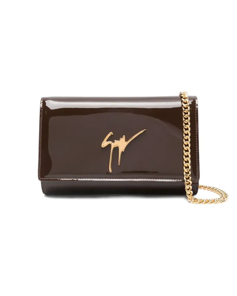Giuseppe Zanotti patent-leather logo clutch bag - Braun Braun
