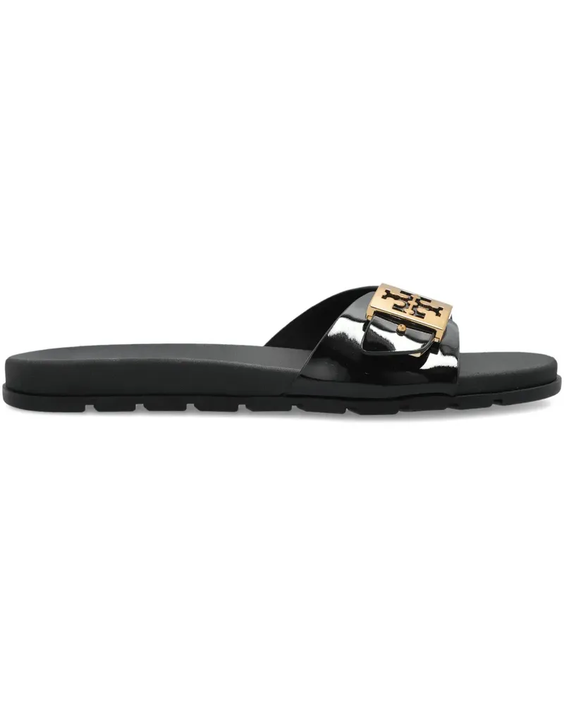 Tory Burch Flache Sandalen mit Logo-Schild - Schwarz Schwarz