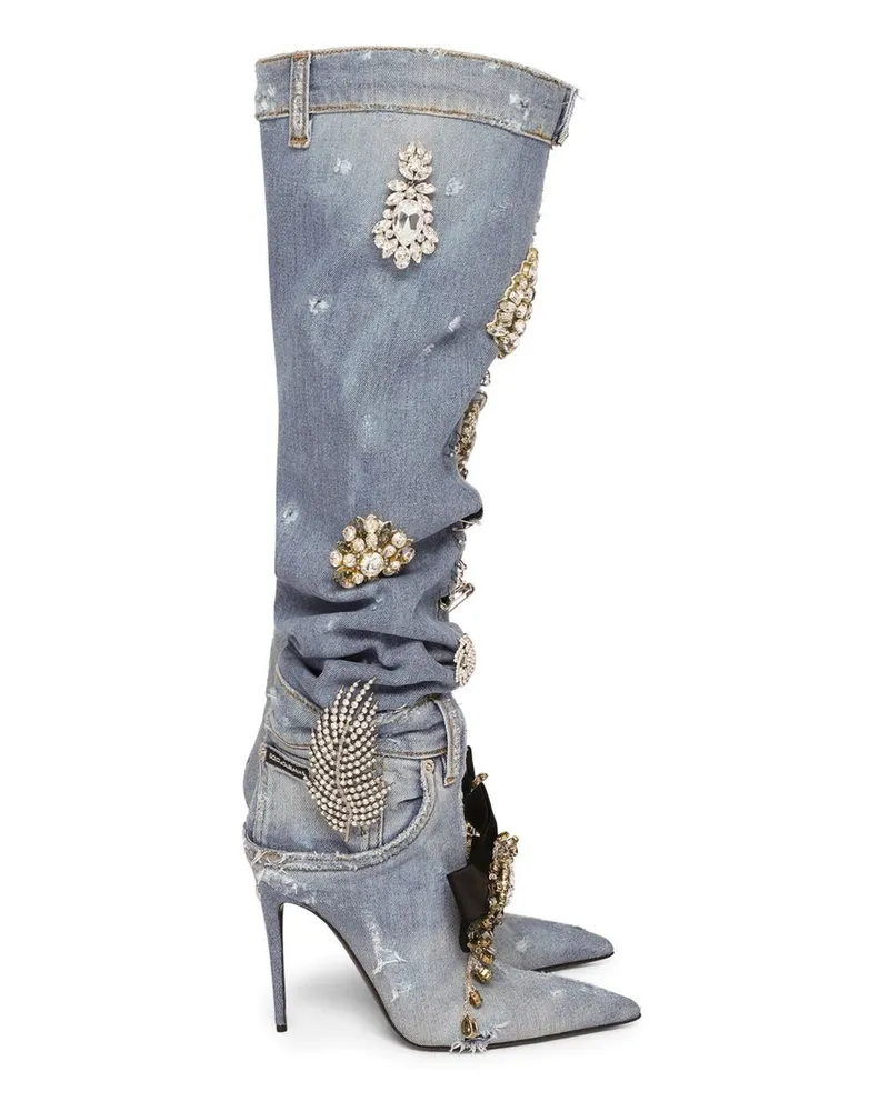 Dolce & Gabbana Kniehohe Stiefel im Patchwork-Look Blau