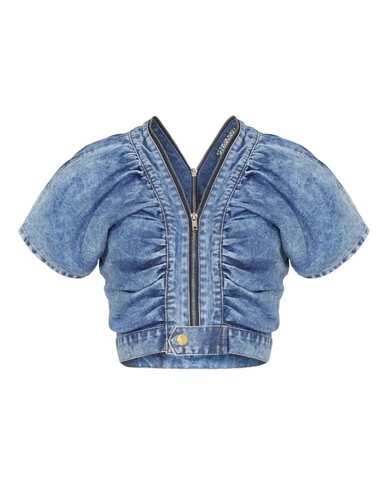 Amapô Gerüschtes Cropped-Top mit Reißverschluss - Blau Blau