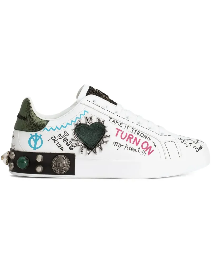 Dolce & Gabbana Portofino Graffiti Sneakers - Weiß Weiß