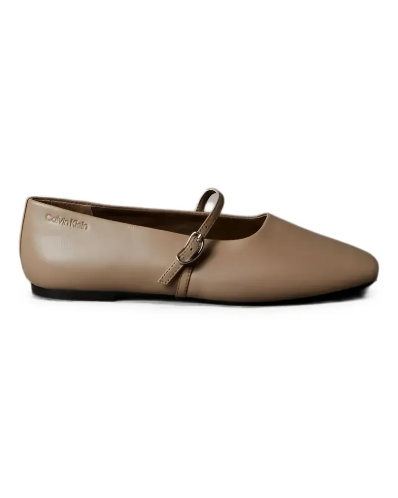 Calvin Klein buckle-strap leather ballet flats - Nude Nude