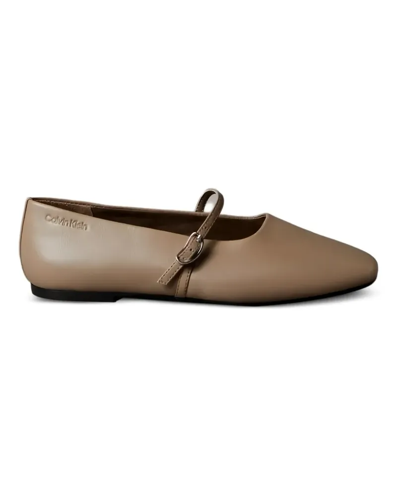 Calvin Klein buckle-strap leather ballet flats - Nude Nude