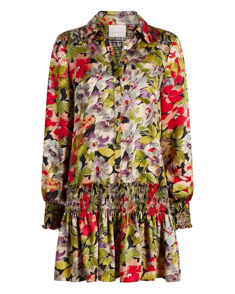 Cinq à Sept Gesmoktes Damia Minikleid mit Blumen - Schwarz Schwarz