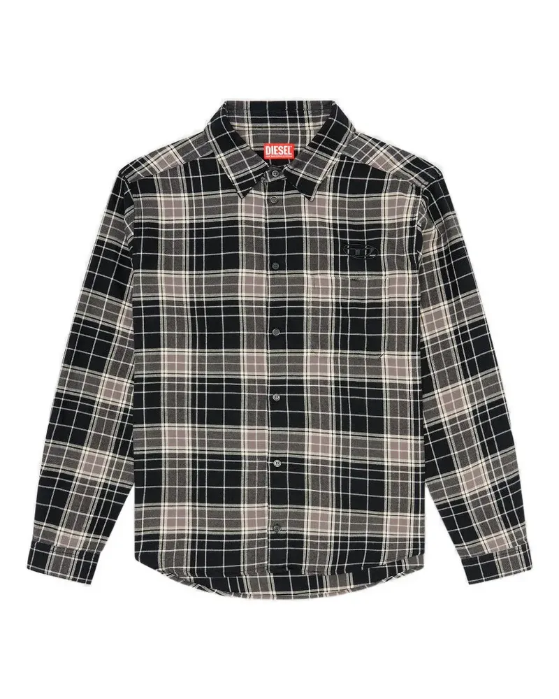 Diesel Kariertes Hemd mit Logo-Patch - Schwarz Schwarz