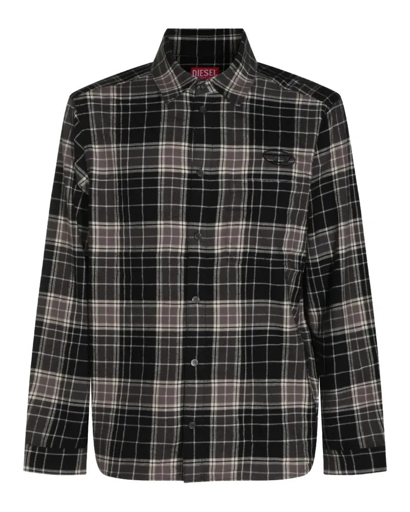 Diesel Kariertes Hemd mit Logo-Patch - Schwarz Schwarz