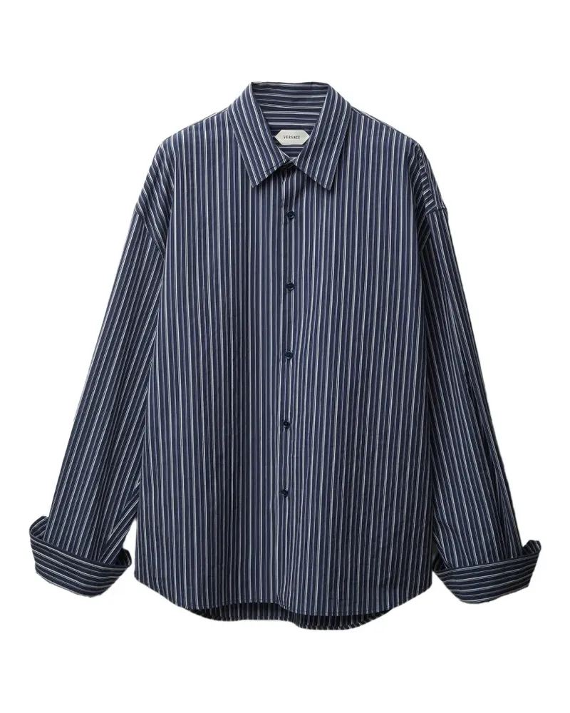 Versace Gestreiftes Hemd aus Popeline - Blau Blau